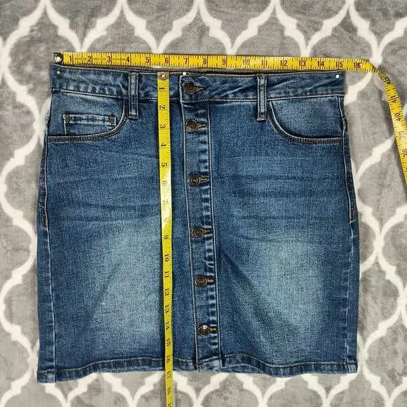 Best Mountain Denim Skirt Women Size L Blue Button Front Western Cowgirl Ranch - Picture 4 of 9